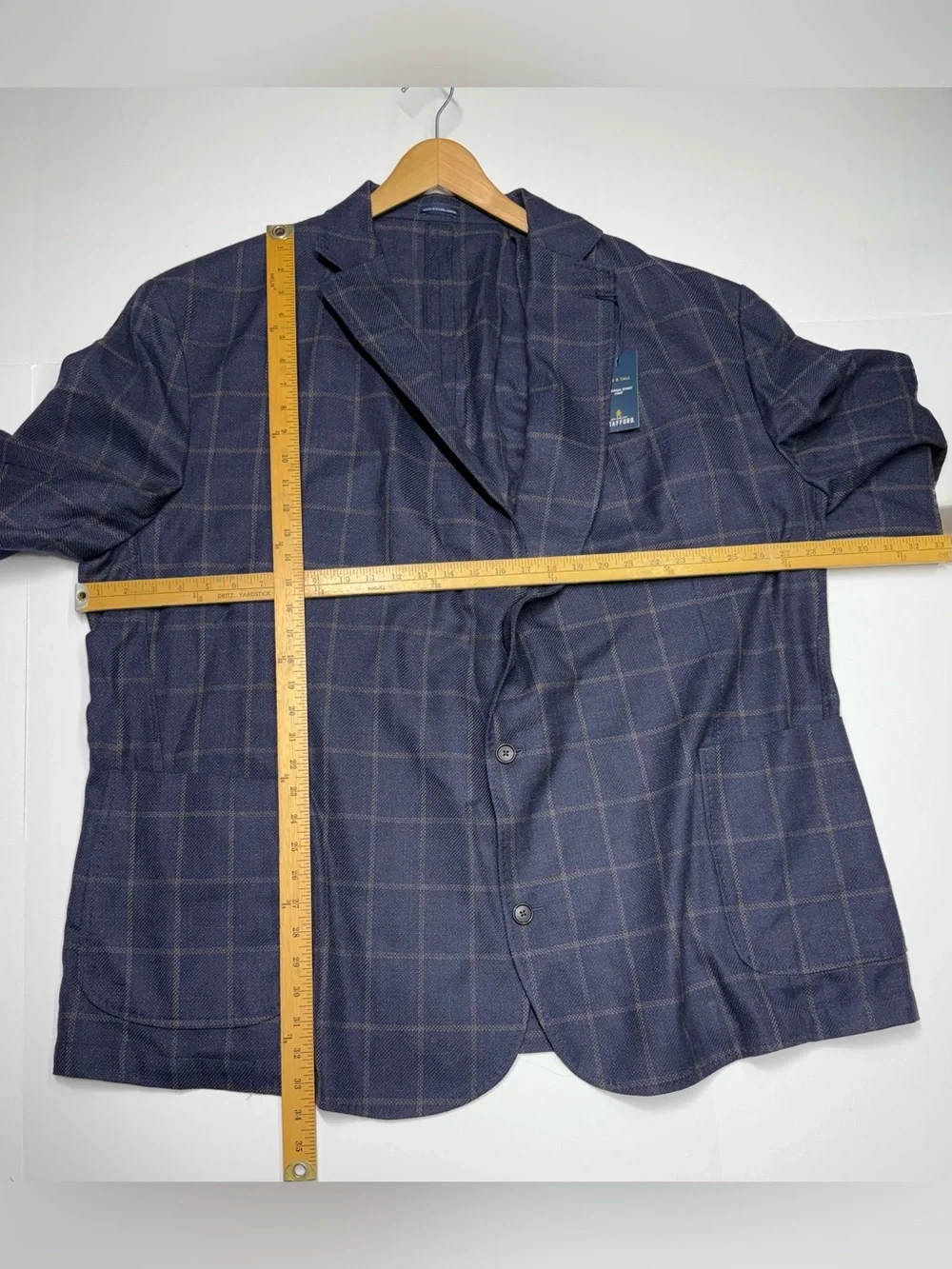 Stanford Men’s Blazer 58L Bat Fit Big Tall Plaid Navy Window Wrinkle RecoveryNWT